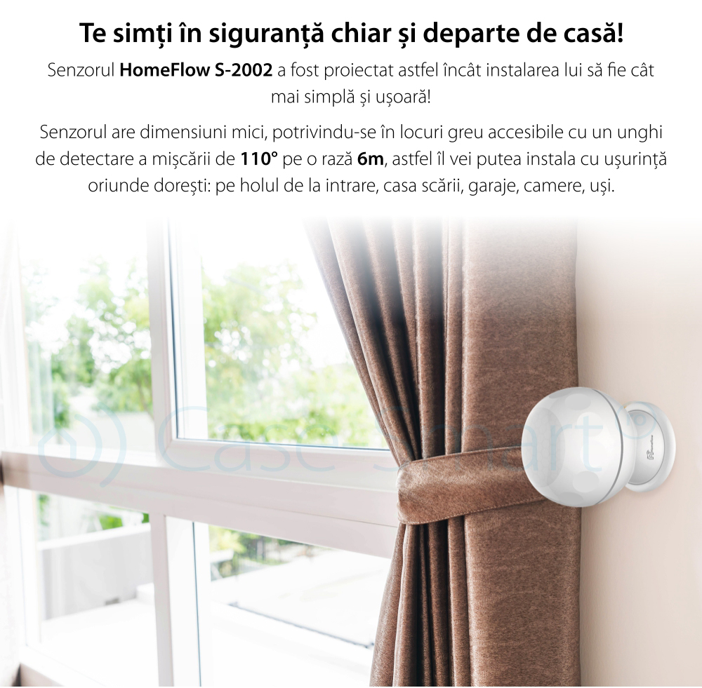 Senzor de miscare Wireless Homeflow S-2002, Notificari, Creare scene de functionare