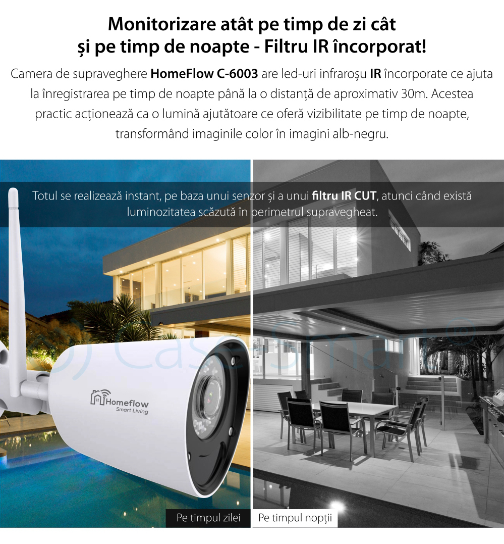 Camera de supraveghere wireless Homeflow C-6003, Exterior, Detectie miscare, Night Vision, Control de pe telefonul mobil