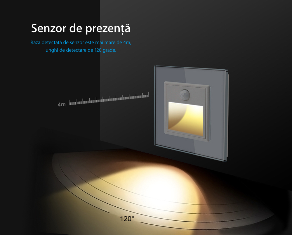 Lampa de veghe LED Livolo cu rama din sticla, Senzor miscare incorporat