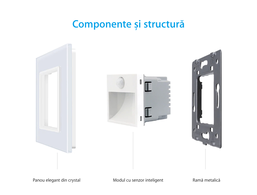 Lampa de veghe LED Livolo cu rama din sticla, Senzor miscare incorporat