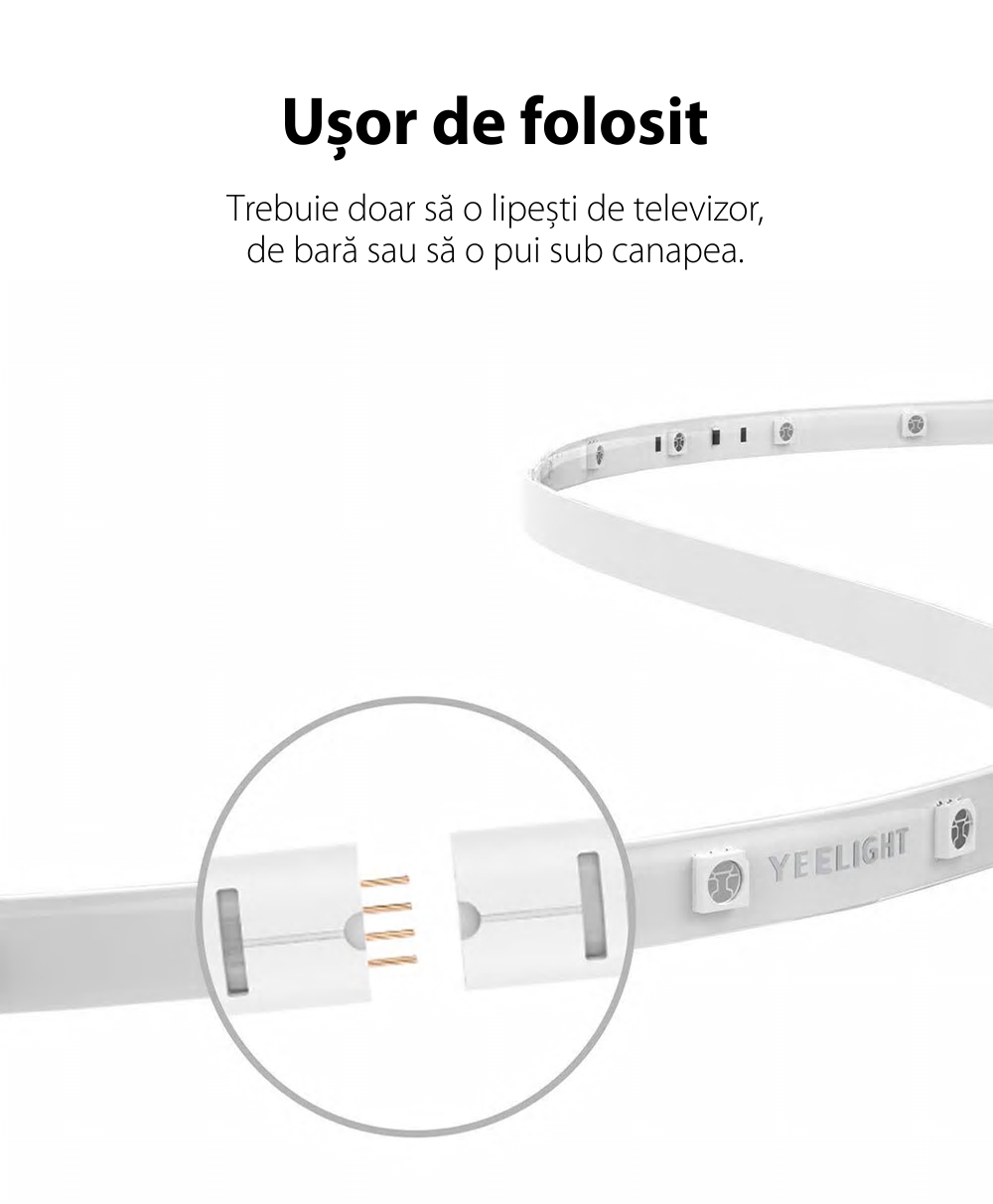 Extensie banda LED Yeelight YLOT01YL Lightstrip Plus, Smart, Multicolor, Lungime 1m, Wireless, 2.1W