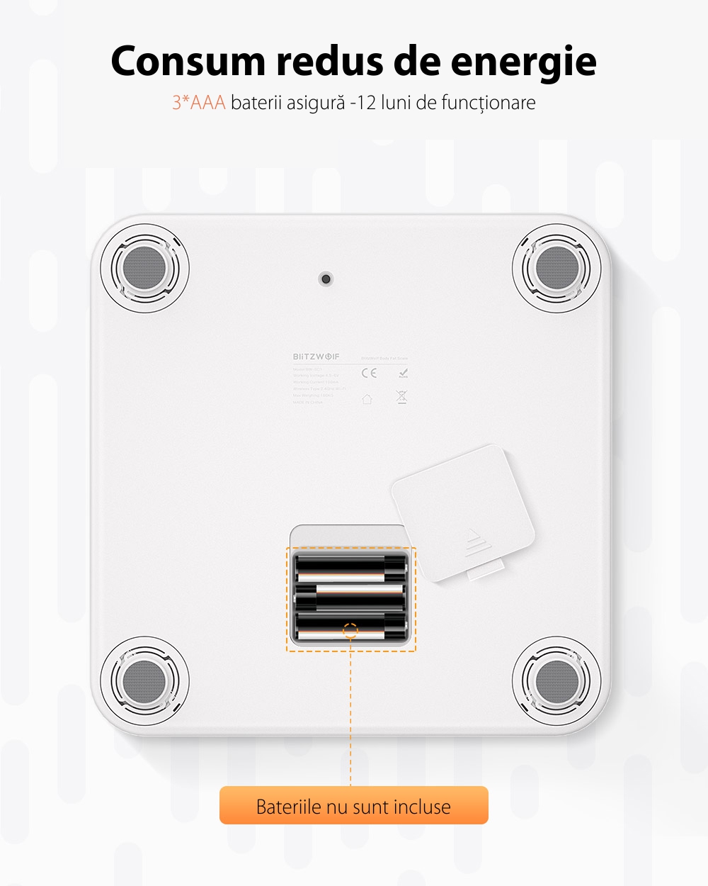 Cantar digital inteligent BlitzWolf BW-SC1, Smart, Control prin aplicatie, Masurare BMI, masa osoasa, grasime viscerala