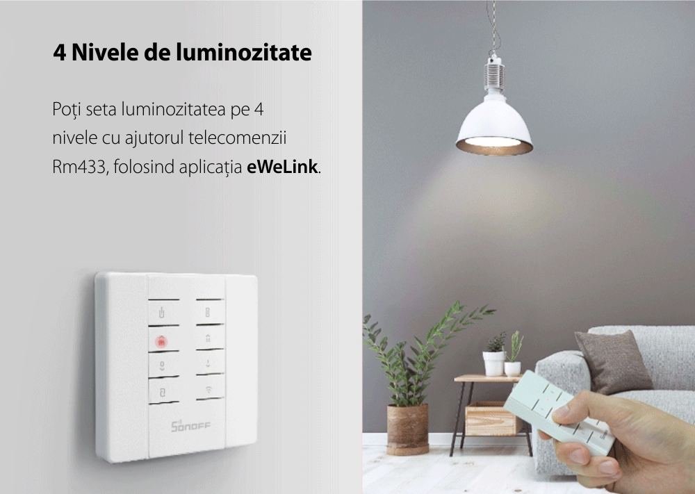 Intensificator inteligent de lumina Dimmer D1, Sonoff, Wireless, Control voce, Compatibil cu Google Home & Alexa