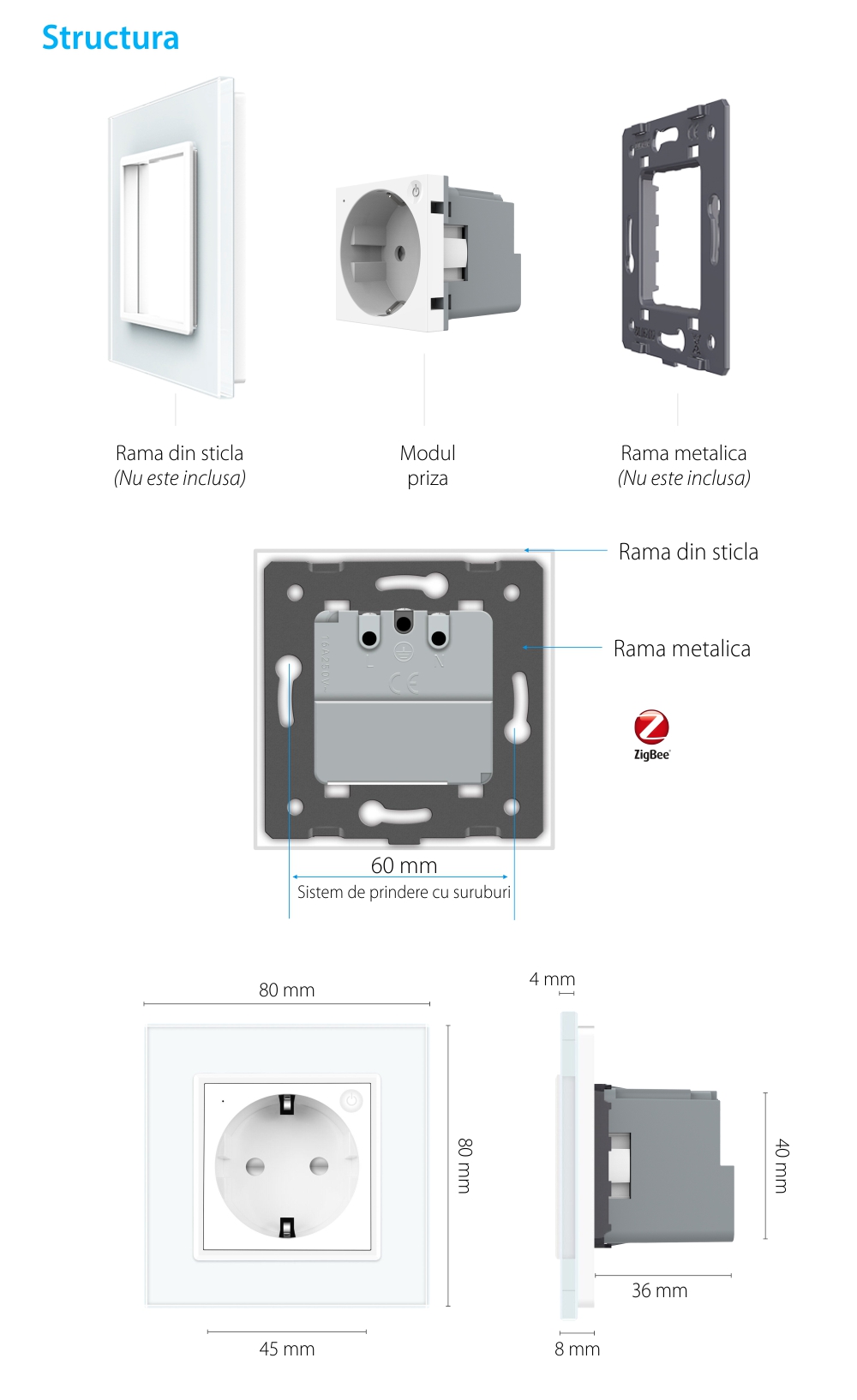 Priza inteligenta pentru perete Livolo ZigBee, Fara rama, 16A, Wi-Fi, Compatibil cu Alexa si Google Home