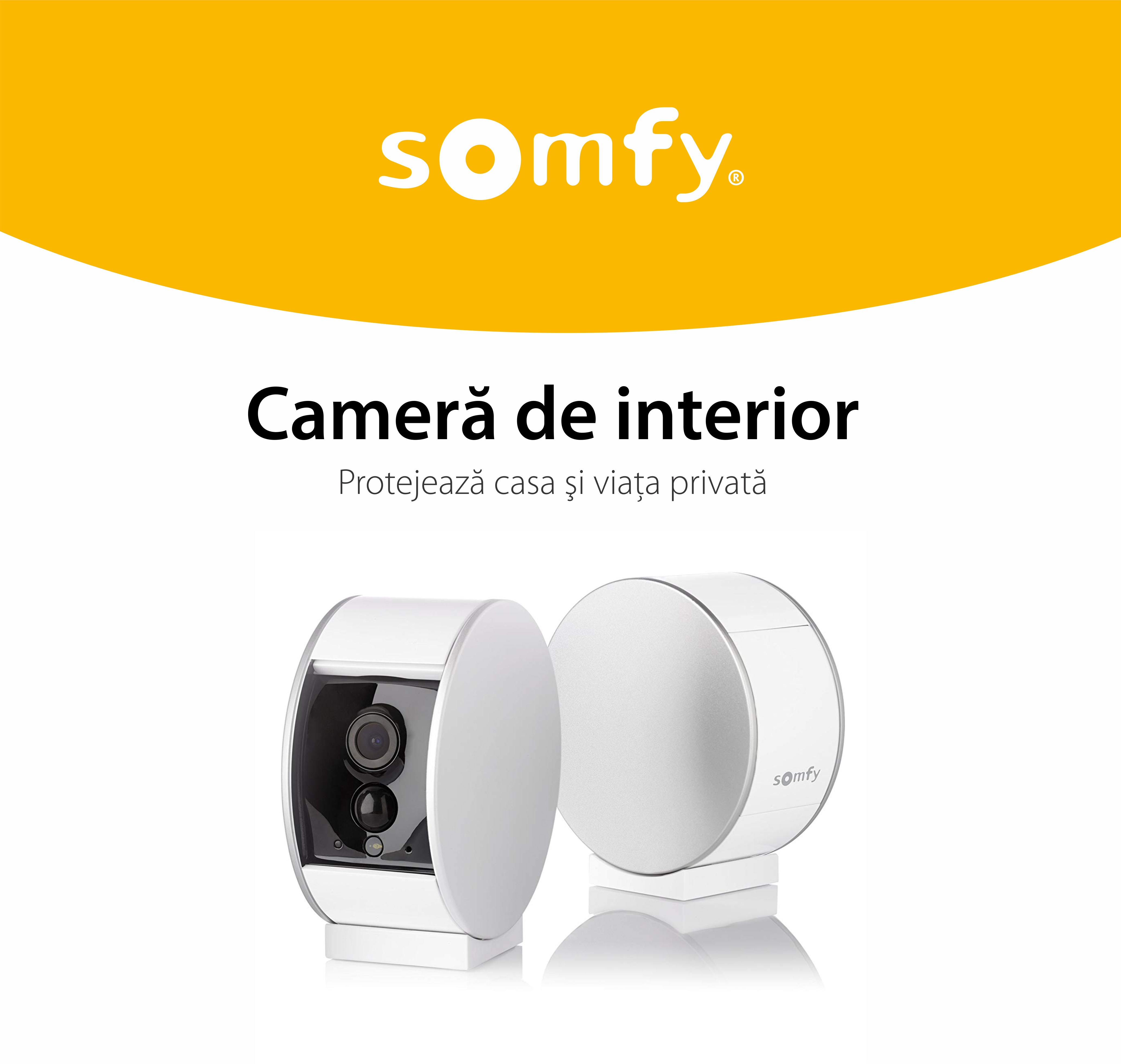 Camera Video HD de interior Somfy Protect, Vedere pe timp de noapte, Zoom de 8x, Compatibil cu TaHoma, Amazon Alexa, IFTTT si Works With Nest