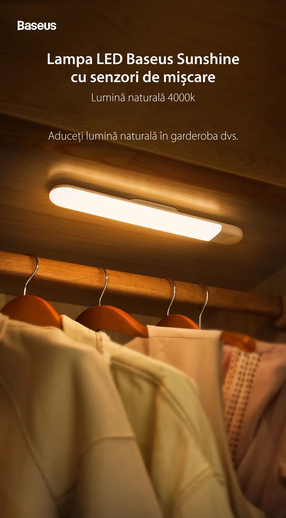 Lampa LED Baseus Sunshine, DGSUN-YB02, Alb, Senzori de miscare, 1W, Baterie 800 mAh