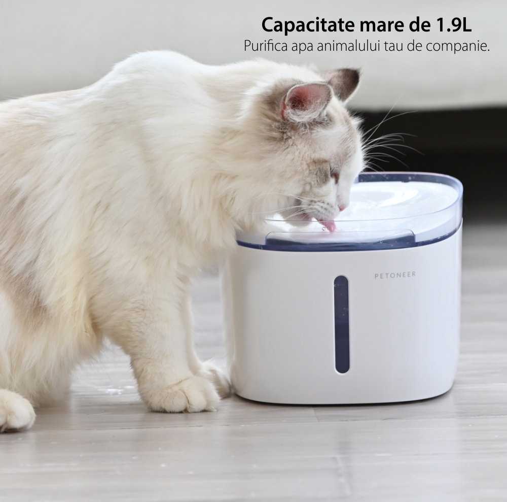 Dispenser de apa pentru animale de companie, Petoneer Fresco Mini, 1.9L, Filtrare, Control aplicatie