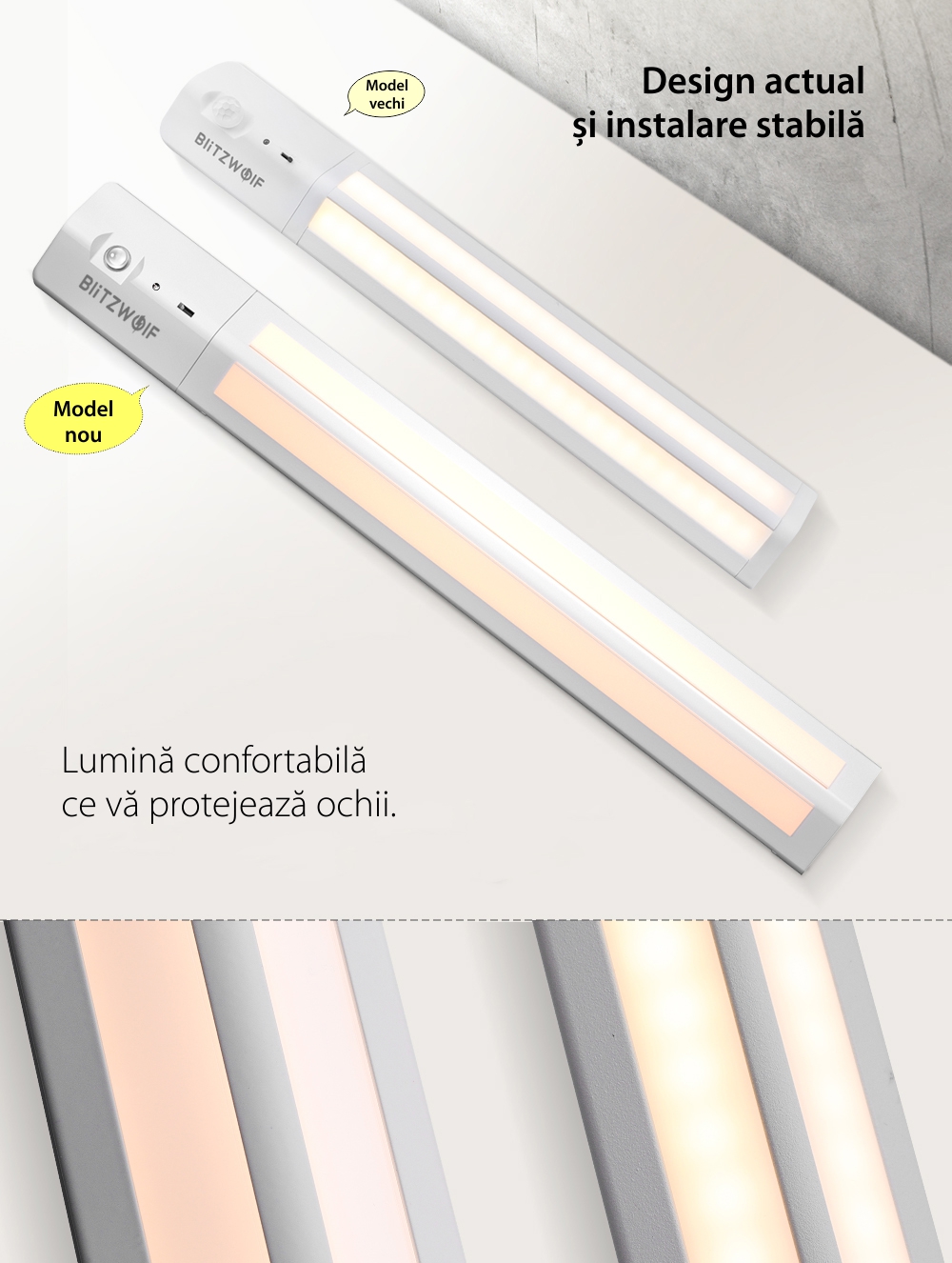 Lampa LED BlitzWolf BW-LT8 , Alb, 85 LM, 3W, Unghi de iluminare de 200‎°, Senzor de miscare, Baterie 1000 mAh