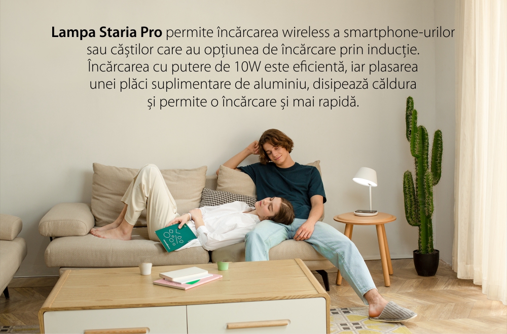 Lampa LED Yeelight Staria Bedside Lamp Pro, YLCT03YL, Pentru incarcare wireless, 18W, Comanda vocala