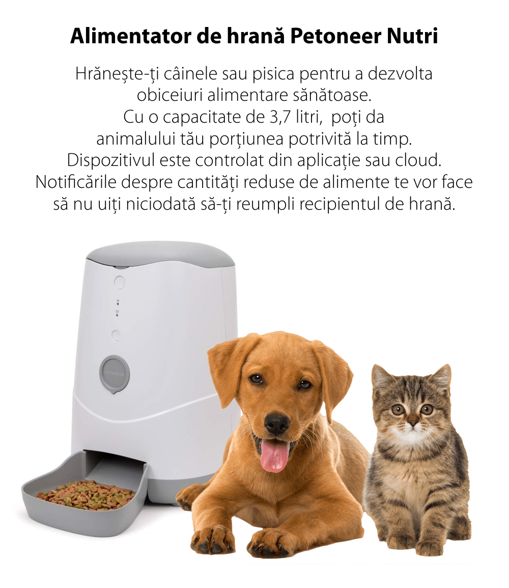 Dispenser inteligent pentru hrana animalelor de companie Petoneer Nutri, Control aplicatie, Slot baterie externa