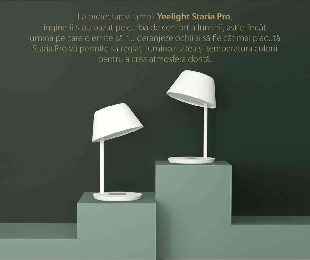 Lampa LED Yeelight Staria Bedside Lamp Pro, YLCT03YL, Pentru incarcare wireless, 18W, Comanda vocala