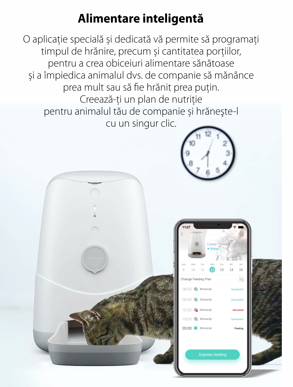 Dispenser inteligent pentru hrana animalelor de companie Petoneer Nutri, Control aplicatie, Slot baterie externa