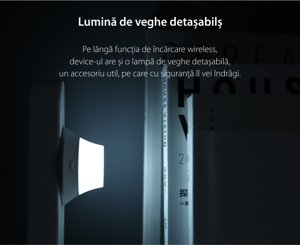 Incarcator Wireless, Yeelight YLYD08YI, Alb, Lumina de noapte, Incarcare rapida, 10W, Lampa LED