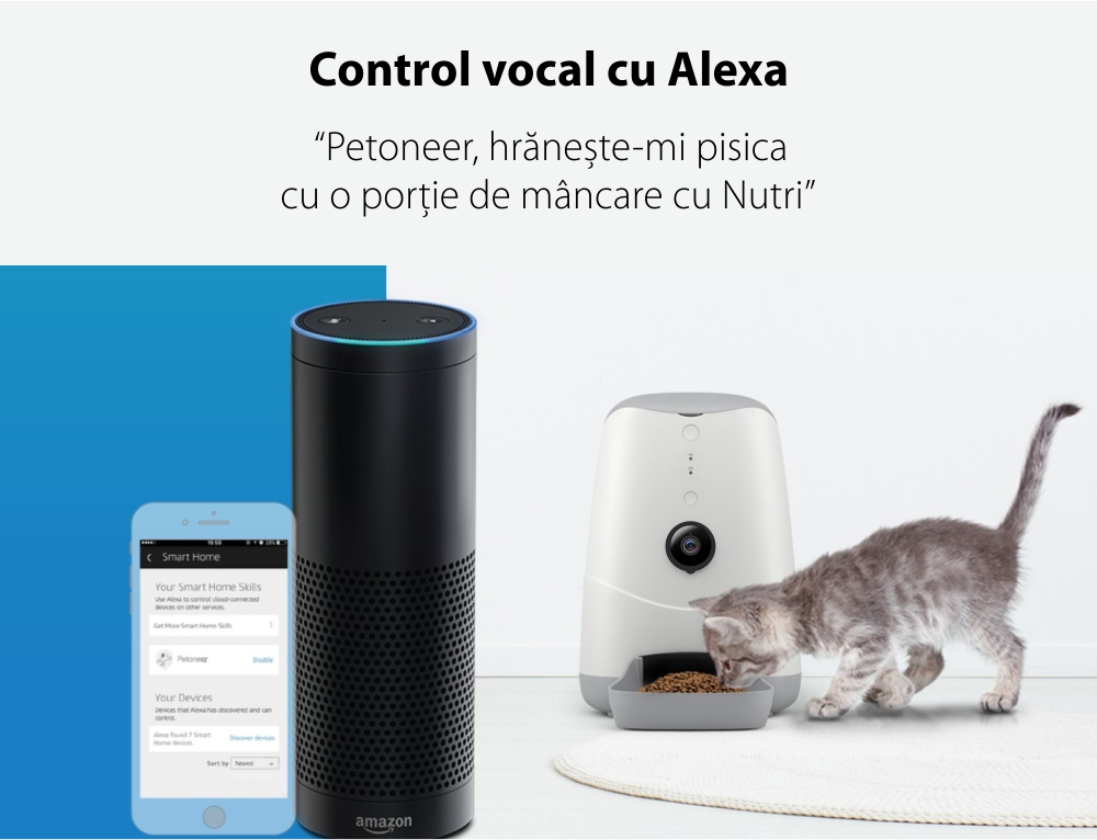 Dispenser smart pentru hrana animalelor de companie Petoneer Nutri Vision, 3.7 L, Camera, Control Vocal