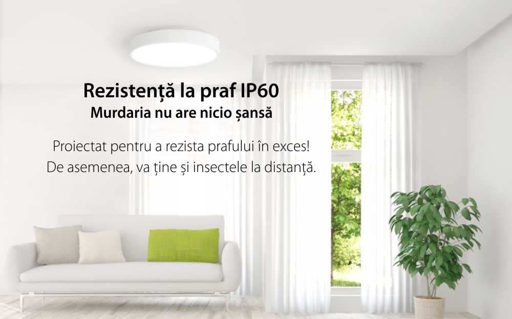 Lampa inteligenta LED pentru tavan, Yeelight YLXD12YL, Alb, Bluetooth, Wi-Fi, Comanda vocala, Rezistenta la praf IP60, Telecomanda inclusa