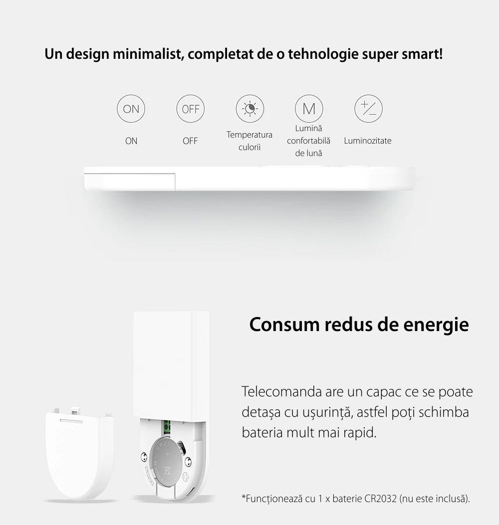 Telcomanda inteligenta Yeelight YLYK01YL, Alb, Pana la 1800 lumeni, Bluetooth