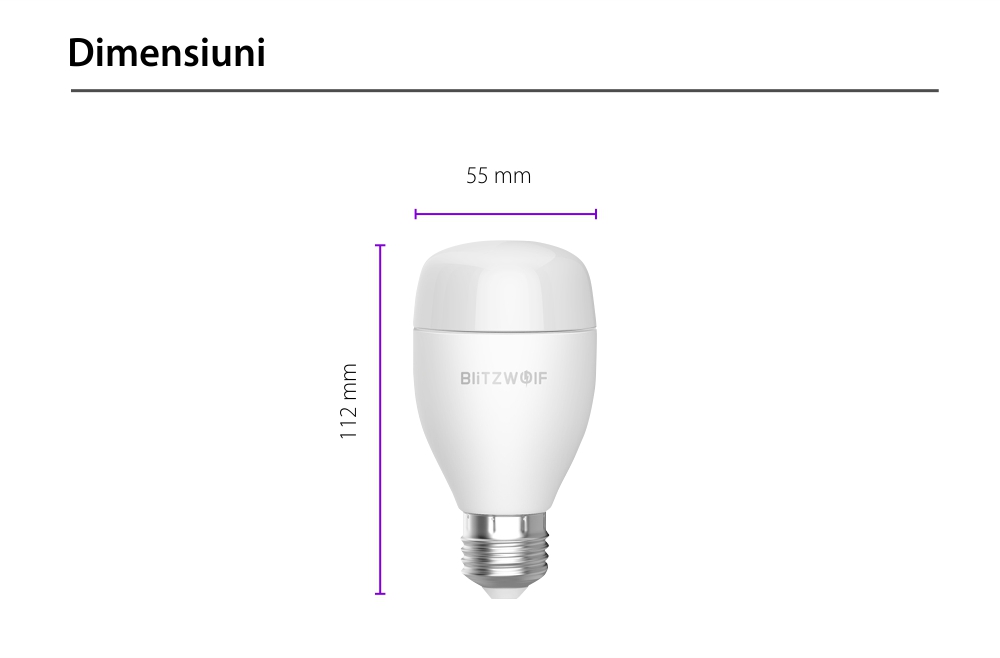 Bec inteligent Blitzwolf BW-LT27, Wi-Fi, Smart, Bulb E27, 9W, Comanda vocala, 850 LM, RGB