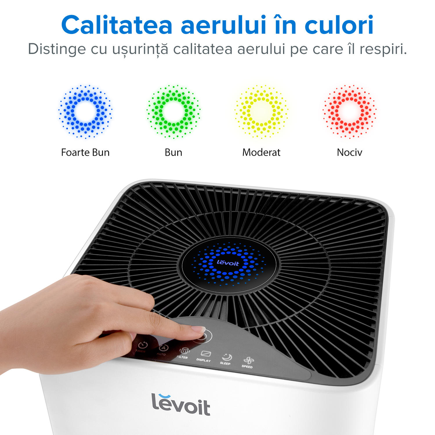 Purificator de aer Levoit LV-H135, Alb, Filtru True HEPA, Carbon activ, Filtrare 99.97%, Touch screen, Afisaj LED, Rezervor uleiuri esentiale