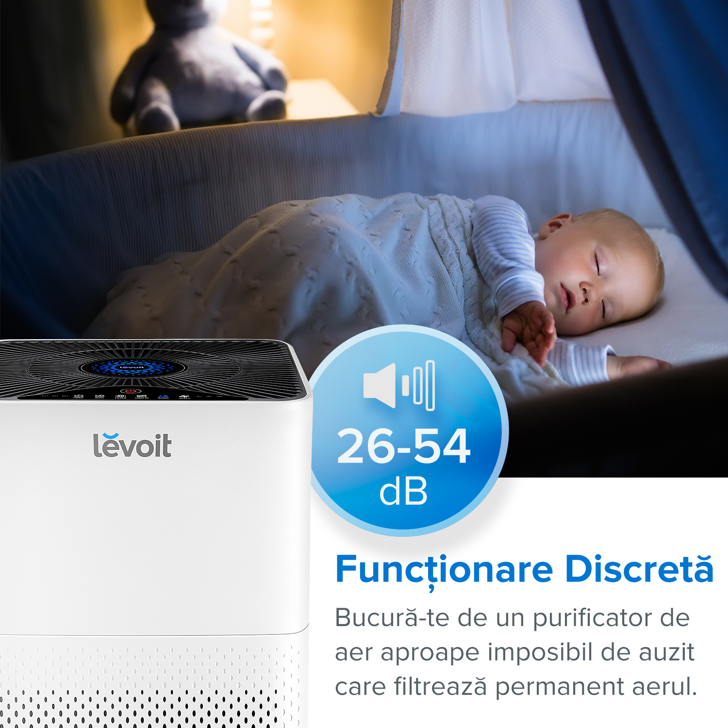 Purificator de aer Levoit LV-H135, Alb, Filtru True HEPA, Carbon activ, Filtrare 99.97%, Touch screen, Afisaj LED, Rezervor uleiuri esentiale