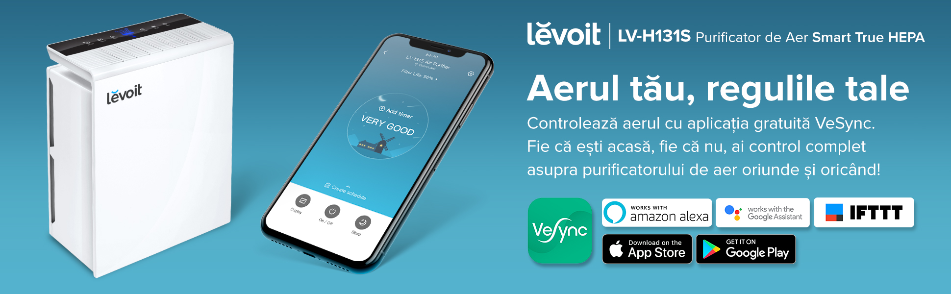 Purificator de aer SMART Levoit LV-H131S, Alb, Prefiltru, Carbon activ, Filtru True HEPA, Filtrare 99.97 %