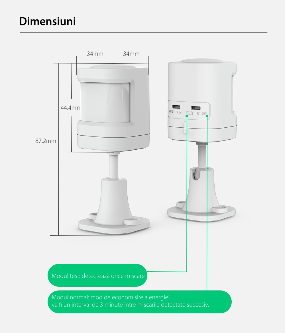 Senzor de miscare BlitzWolf BW-IS6-PIR, Wireless, Distanta 8 metri, 433 MHz