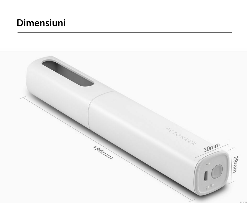 Bagheta dezinfectare UV Petonner, Virusi & bacterii, 254 nm, Baterie 2200 mAh