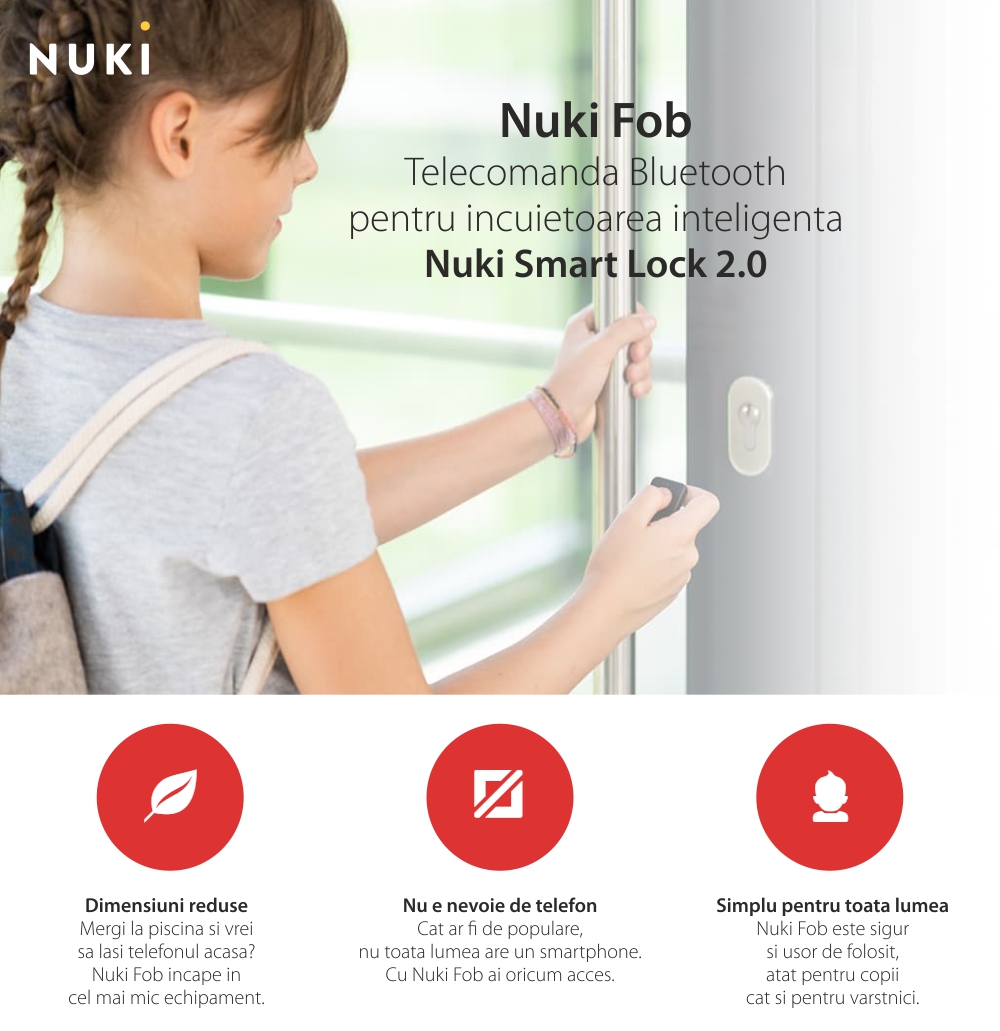 Cheie inteligenta Nuki Fob, Pentru Nuki Smart Lock 2.0, Control de la distanta, Bluetooth 4.0