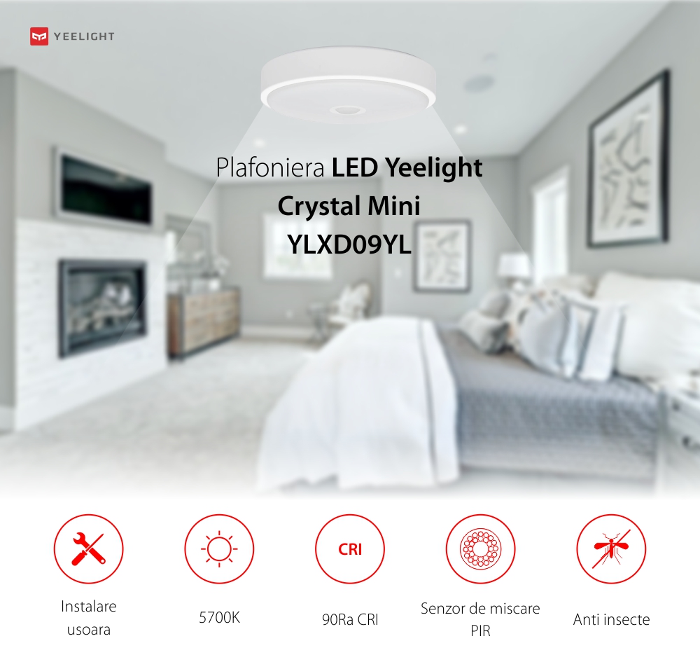 Plafoniera LED Yeelight Crystal Mini YLXD09YL, Alb, Temperatura culoare de 5700K, 600 Lm