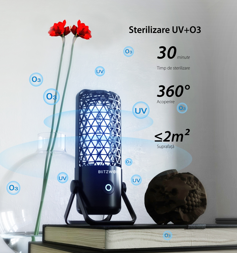 Lampa de sterilizare BlitzWolf BW-FUN4, Portabila, Ultraviolete si ozon, Baterie 700 mAh