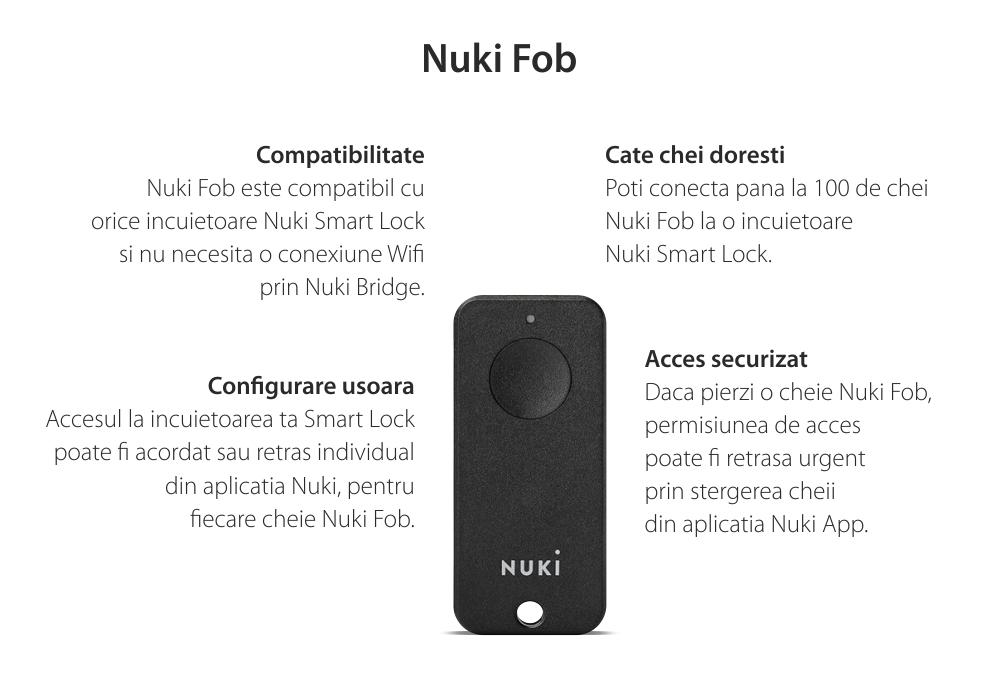 Cheie inteligenta Nuki Fob, Pentru Nuki Smart Lock 2.0, Control de la distanta, Bluetooth 4.0