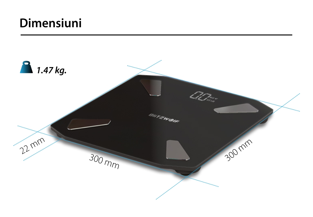 Cantar corporal inteligent BlitzWolf BW-SC3, Smart, Baterie 7000 mAh, 13 Indicatori corporali