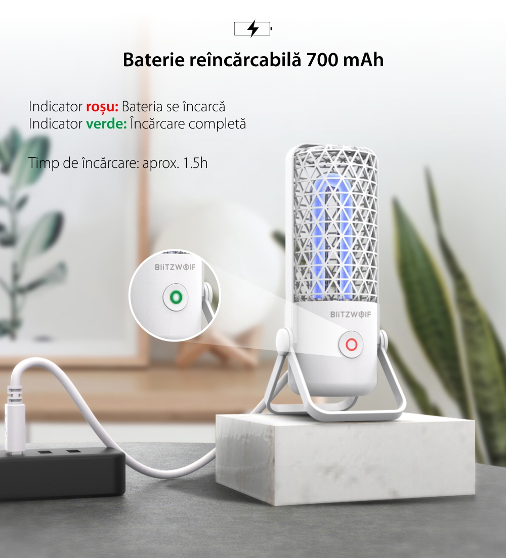 Lampa de sterilizare BlitzWolf BW-FUN4, Portabila, Ultraviolete si ozon, Baterie 700 mAh