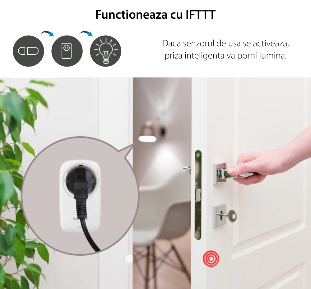 Priza inteligenta BroadLink SP4L-EU, Wi-Fi, 16A,  Programabila, Control aplicatie, Lumina de veghe