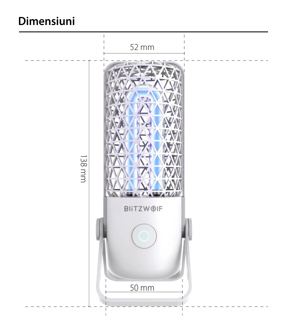 Lampa de sterilizare BlitzWolf BW-FUN4, Portabila, Ultraviolete si ozon, Baterie 700 mAh