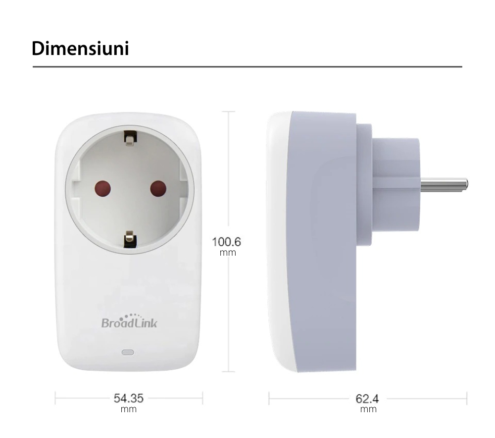 Priza inteligenta BroadLink SP4L-EU, Wi-Fi, 16A,  Programabila, Control aplicatie, Lumina de veghe