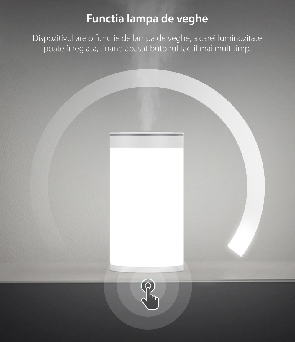 Umidificator ultrasonic cu lampa de veghe BlitzWolf BW-FUN2, Capacitate 400 mL, Luminozitate reglabila