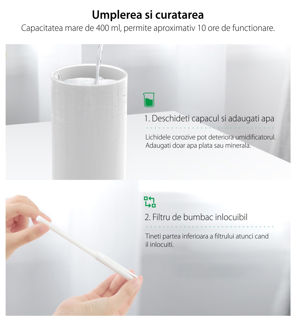 Umidificator ultrasonic cu lampa de veghe BlitzWolf BW-FUN2, Capacitate 400 mL, Luminozitate reglabila