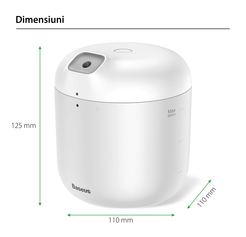 Umidificator cu lumina de veghe Baseus Elephant DHXX-02, Capacitate 600 mL, Ajustare 2 nivele