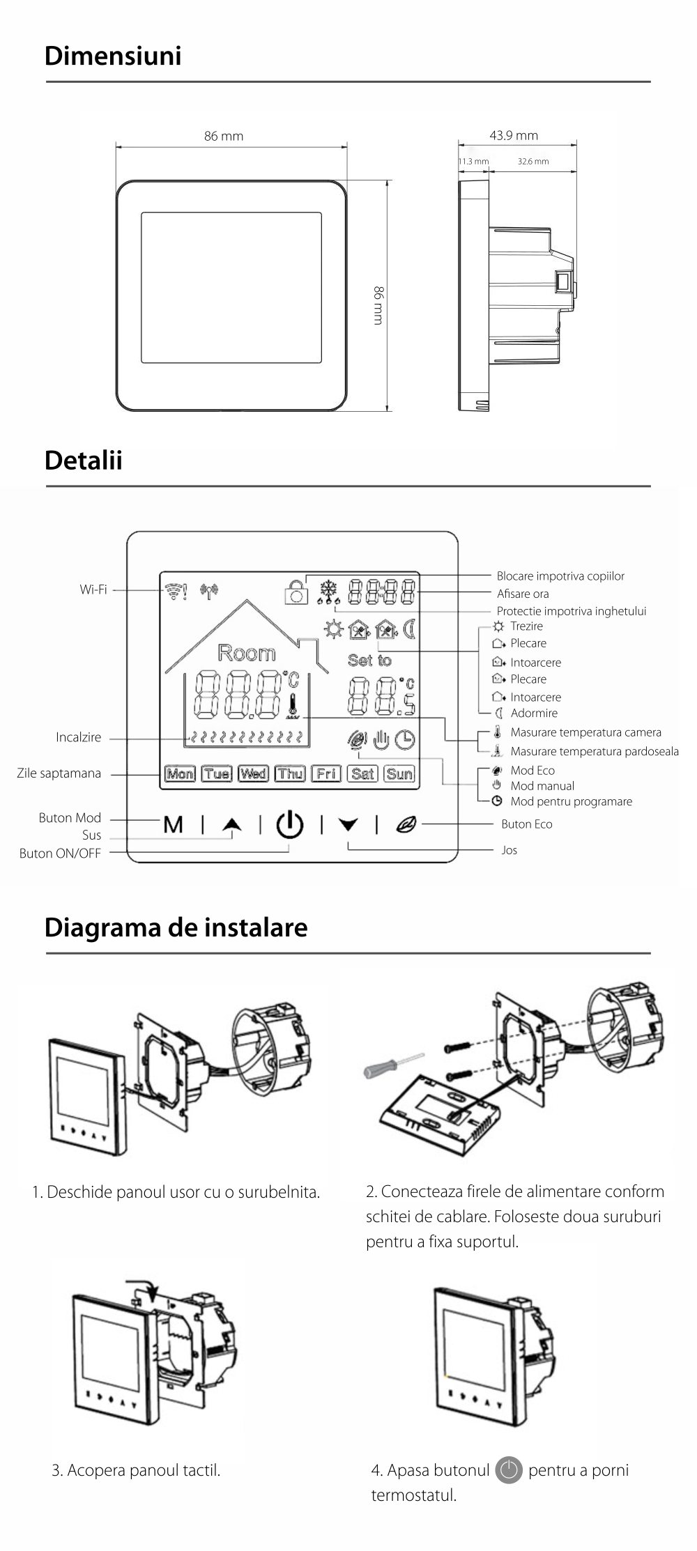 Termostat Wi-Fi BeOk pentru centrala termica pe gaz si incalzire in pardoseala