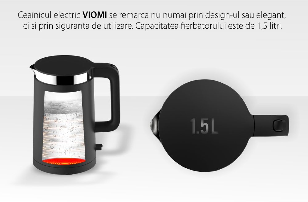 Fierbator de apa Viomi Kettle, Negru, Otel inoxidabil, Capacitate 1.5 L, Putere 1800 W – Resigilat