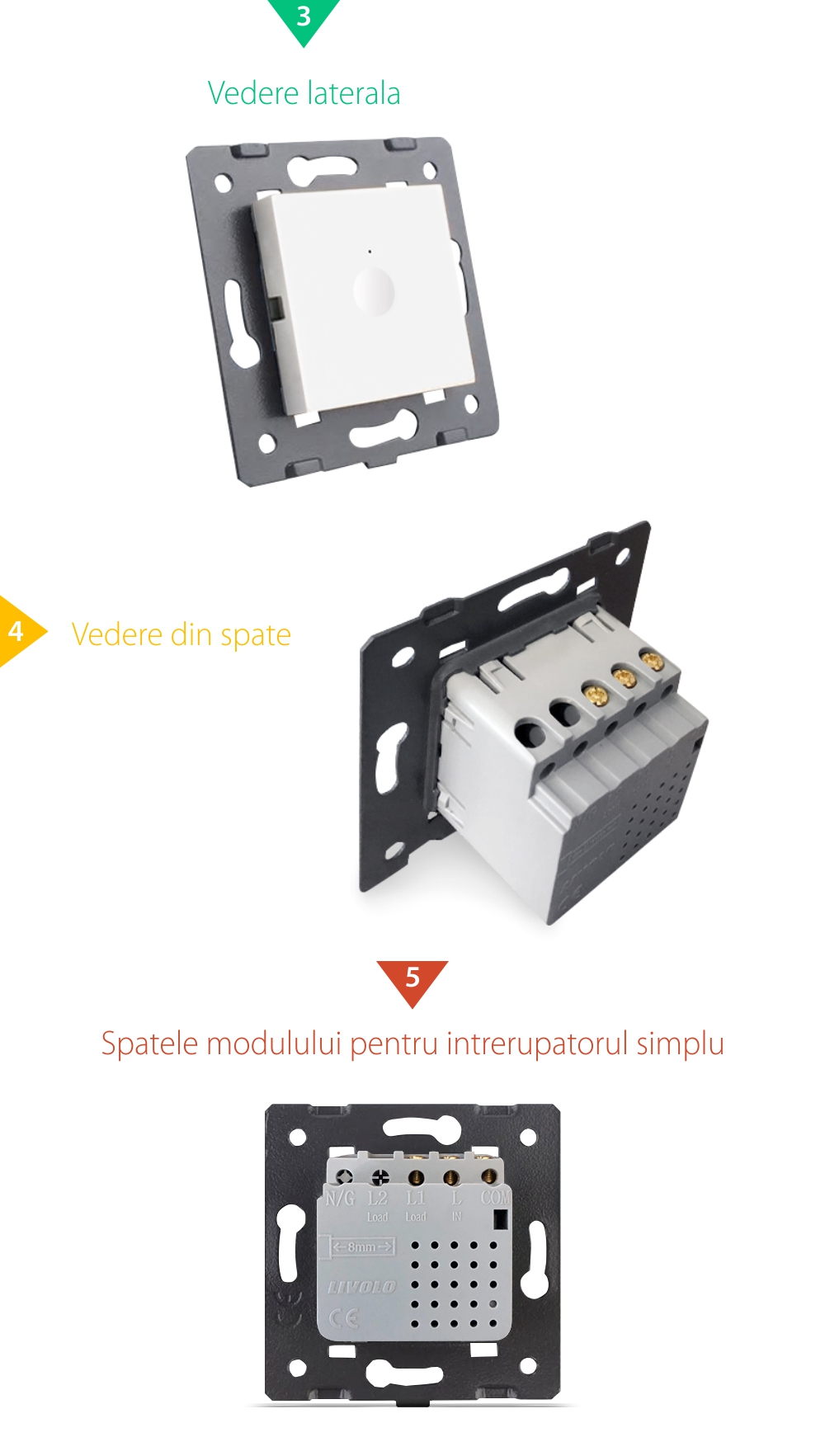 Modul intrerupator simplu cap scara / cap cruce Livolo