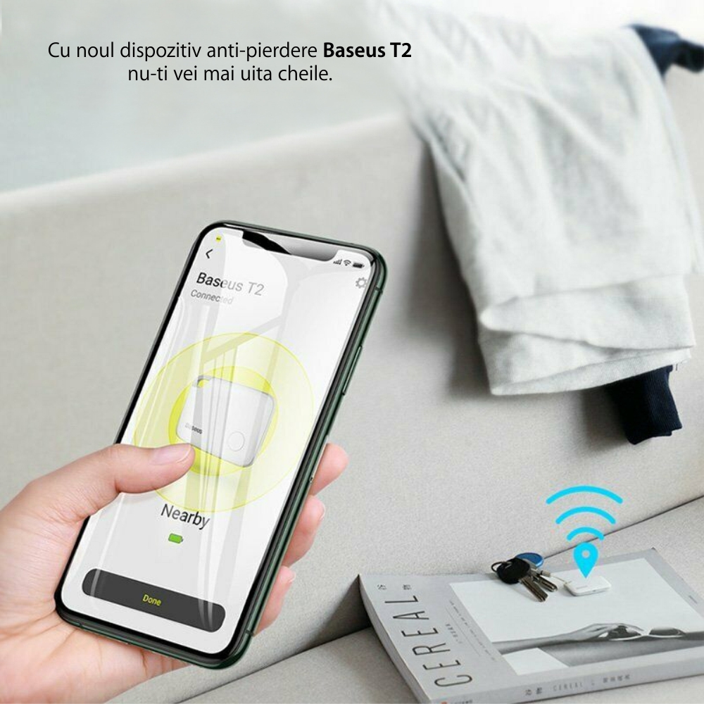 Dispozitiv inteligent anti-pierdere Baseus T2, Bluetooth, Monitorizare aplicatie, Baterie 75 mAh, Alarma 100 dB