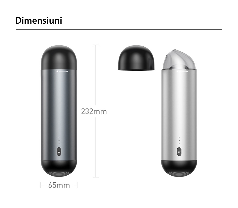 Aspirator auto Baseus Capsule, Wireless, Baterie 2000 mAh, Putere 65 W, Incarcare Type-C