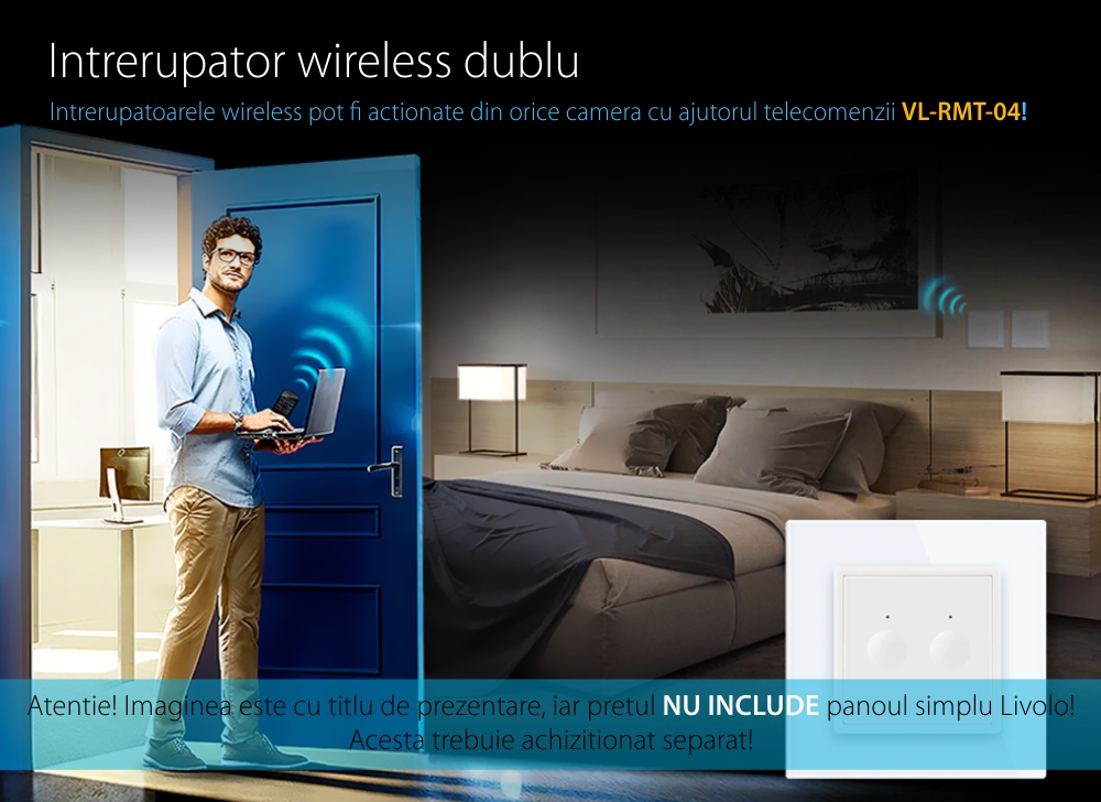 Modul intrerupator dublu cap scara / cap cruce wireless Livolo