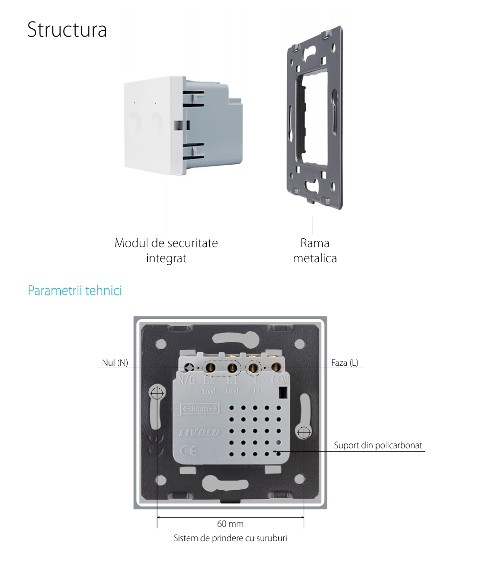 Modul intrerupator dublu cap scara / cap cruce wireless Livolo