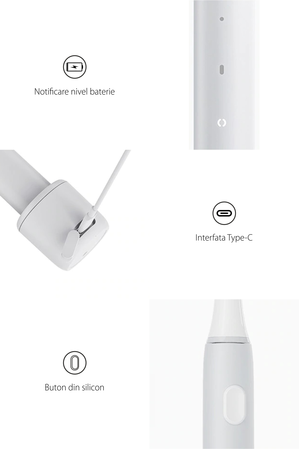 Periuta de dinti electrica Sonic Infly, Baterie 320 mAh, Impermeabila IPX7, Incarcare USB