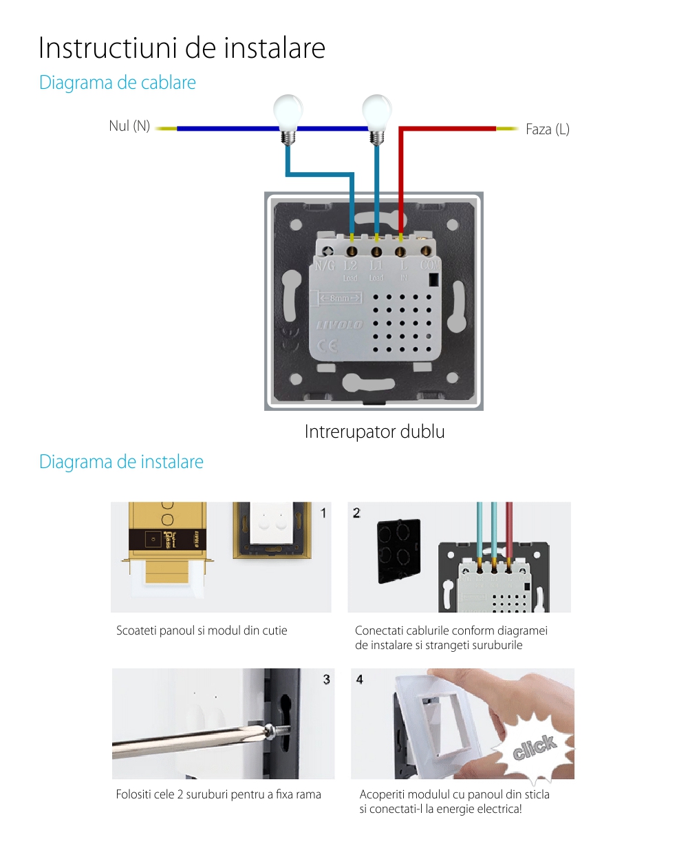 Modul intrerupator dublu cap scara / cap cruce wireless Livolo