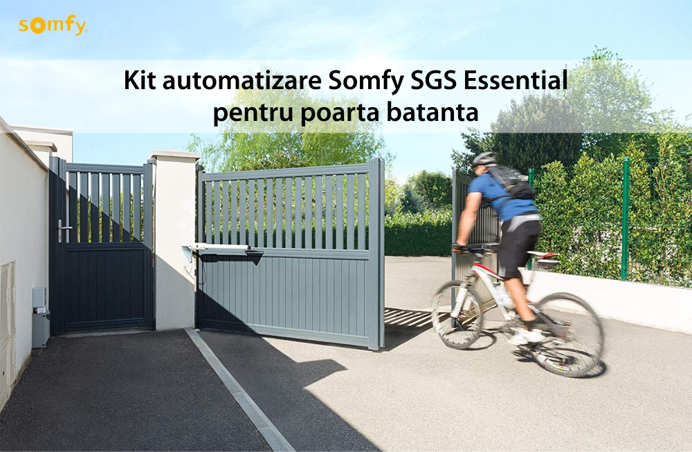 Kit automatizare poarta batanta Somfy SGS Essential, Include lampa de semnalizare, motor, fotocelule si telecomenzi – resigilat