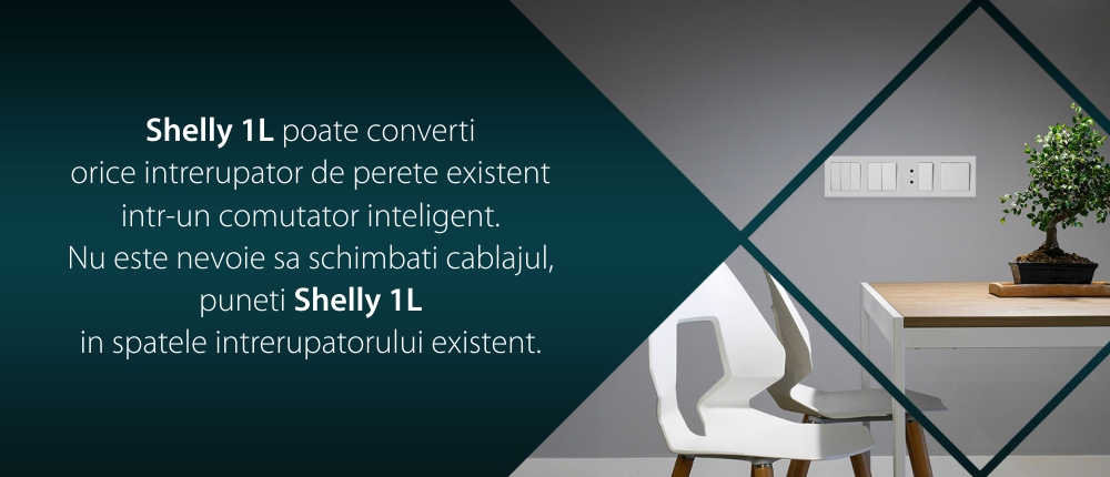 Releu inteligent pentru automatizari Shelly 1L, Wi-Fi, 20 W, Control aplicatie, Compatibil cu Amazon Alexa & Google Assistant