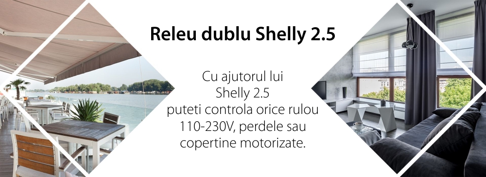 Releu inteligent pentru automatizari Shelly 2.5, Wi-Fi, 20 A, Control aplicatie, Compatibil cu Amazon Alexa si Google Assistant